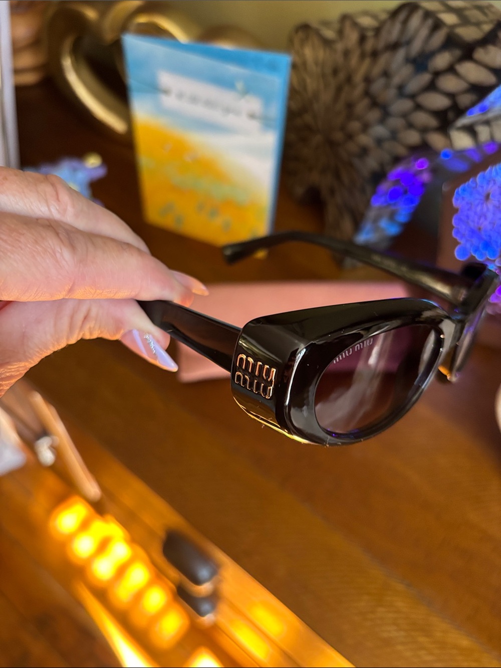 New Miu Miu Black Oval Logo Sunglasses with Gradient Lenses - Picture 4 of 12